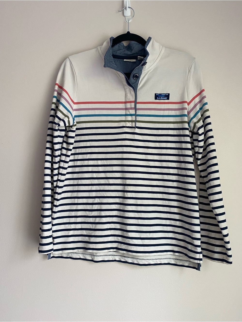 L.L. Bean multicolor striped button pullover sweatshirt medium *flaw*
